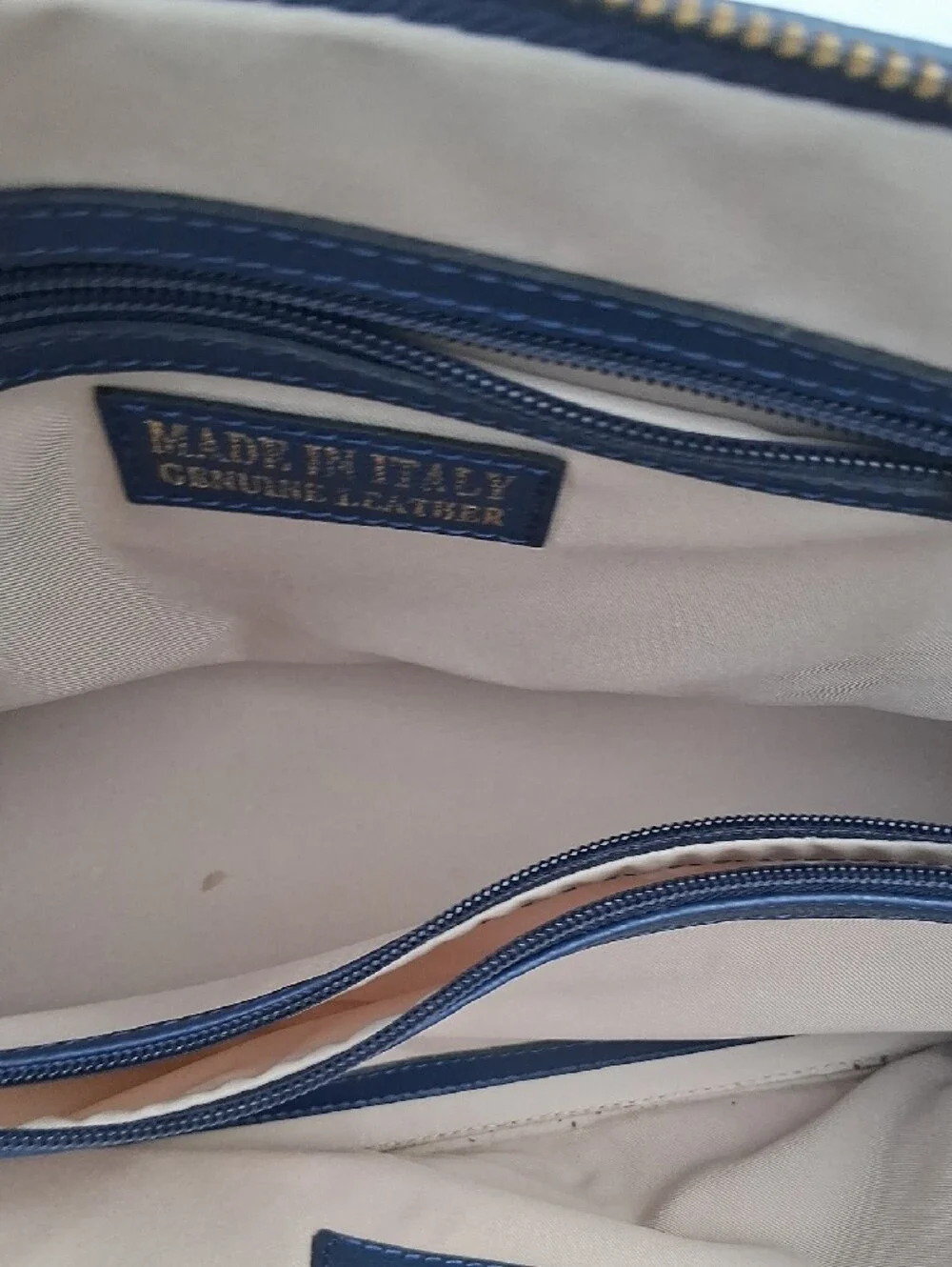 LAURO‎ Navy and Cream Structured Dome Satchel